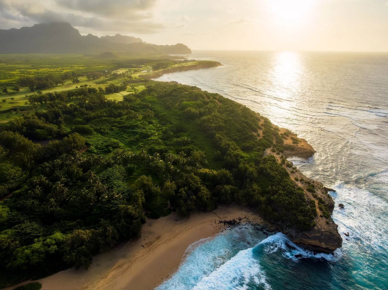 Kauai Hawaii tropical landscape with lush greenery and coastal shoreline, fine art photography print by Clint Losee